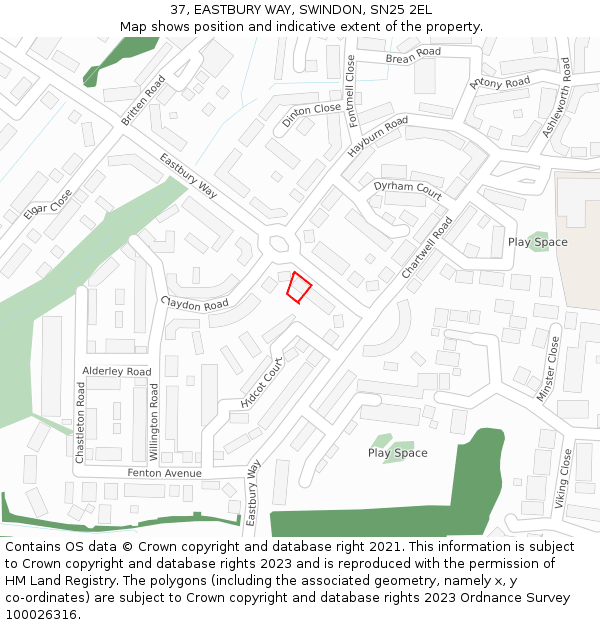 37, EASTBURY WAY, SWINDON, SN25 2EL: Location map and indicative extent of plot