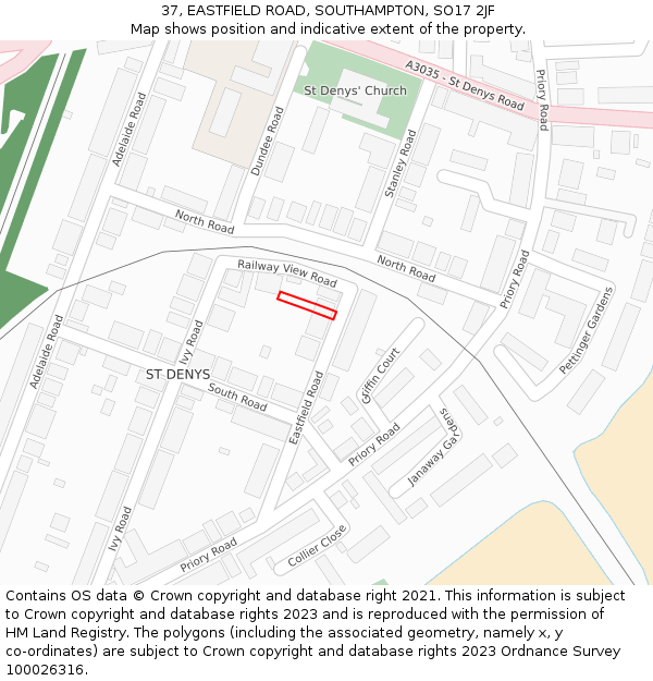37, EASTFIELD ROAD, SOUTHAMPTON, SO17 2JF: Location map and indicative extent of plot
