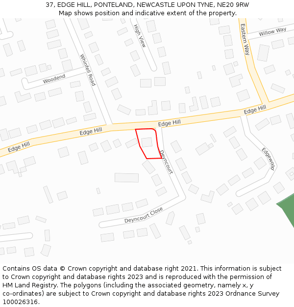 37, EDGE HILL, PONTELAND, NEWCASTLE UPON TYNE, NE20 9RW: Location map and indicative extent of plot