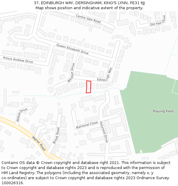 37, EDINBURGH WAY, DERSINGHAM, KING'S LYNN, PE31 6JJ: Location map and indicative extent of plot