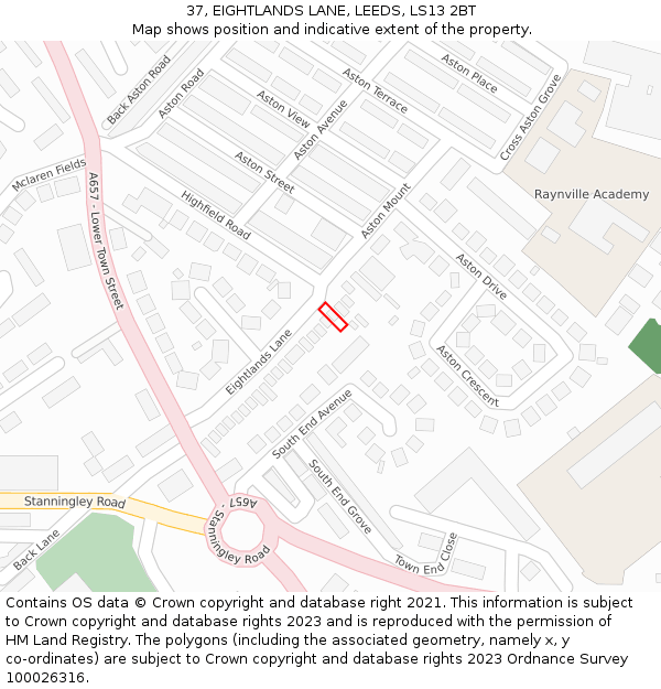 37, EIGHTLANDS LANE, LEEDS, LS13 2BT: Location map and indicative extent of plot