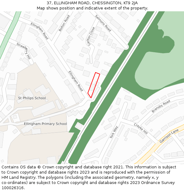 37, ELLINGHAM ROAD, CHESSINGTON, KT9 2JA: Location map and indicative extent of plot
