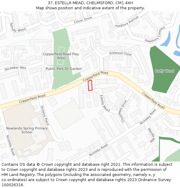 37, ESTELLA MEAD, CHELMSFORD, CM1 4XH: Location map and indicative extent of plot