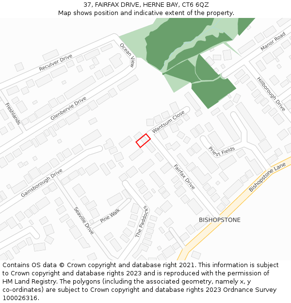 37, FAIRFAX DRIVE, HERNE BAY, CT6 6QZ: Location map and indicative extent of plot