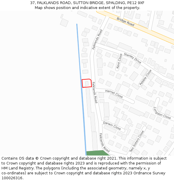 37, FALKLANDS ROAD, SUTTON BRIDGE, SPALDING, PE12 9XF: Location map and indicative extent of plot