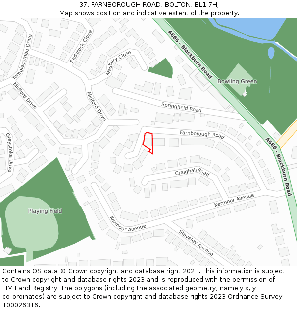 37, FARNBOROUGH ROAD, BOLTON, BL1 7HJ: Location map and indicative extent of plot