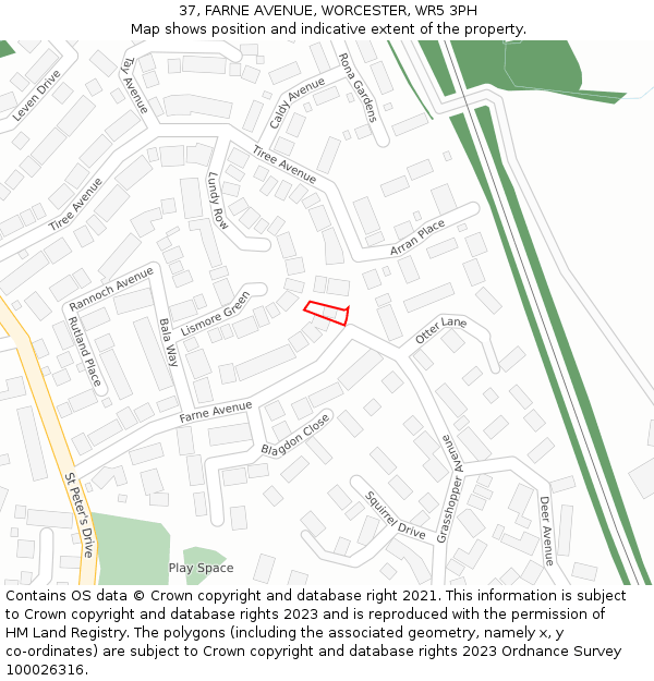 37, FARNE AVENUE, WORCESTER, WR5 3PH: Location map and indicative extent of plot