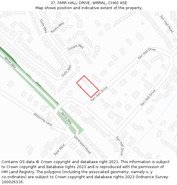 37, FARR HALL DRIVE, WIRRAL, CH60 4SE: Location map and indicative extent of plot