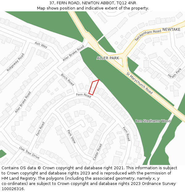 37, FERN ROAD, NEWTON ABBOT, TQ12 4NR: Location map and indicative extent of plot