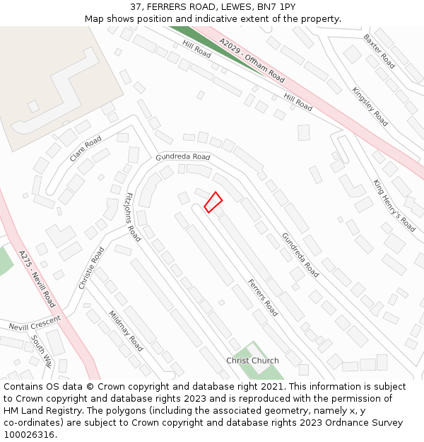 37, FERRERS ROAD, LEWES, BN7 1PY: Location map and indicative extent of plot
