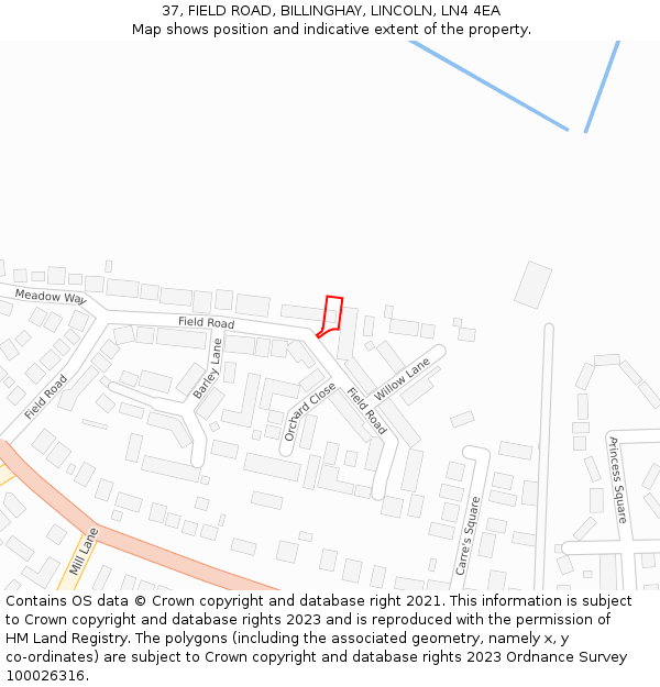 37, FIELD ROAD, BILLINGHAY, LINCOLN, LN4 4EA: Location map and indicative extent of plot