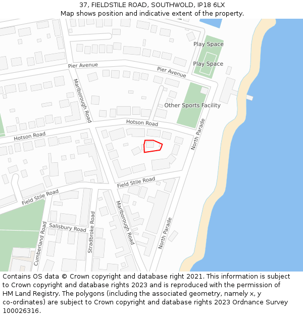37, FIELDSTILE ROAD, SOUTHWOLD, IP18 6LX: Location map and indicative extent of plot