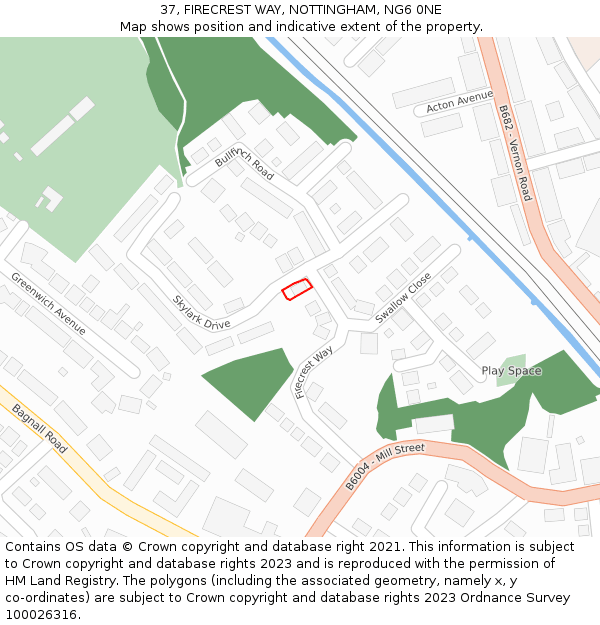 37, FIRECREST WAY, NOTTINGHAM, NG6 0NE: Location map and indicative extent of plot