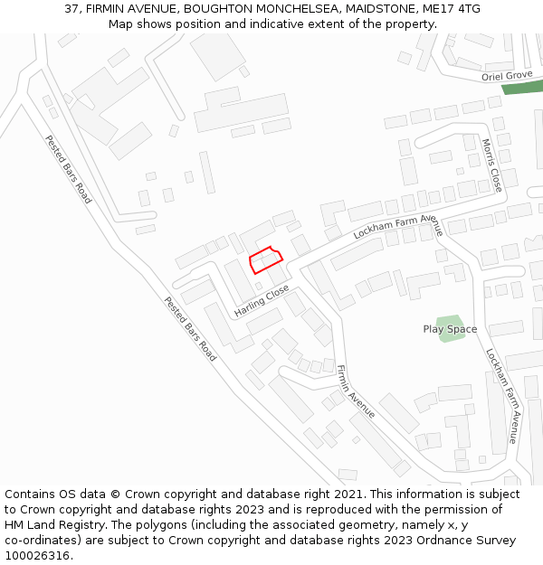 37, FIRMIN AVENUE, BOUGHTON MONCHELSEA, MAIDSTONE, ME17 4TG: Location map and indicative extent of plot