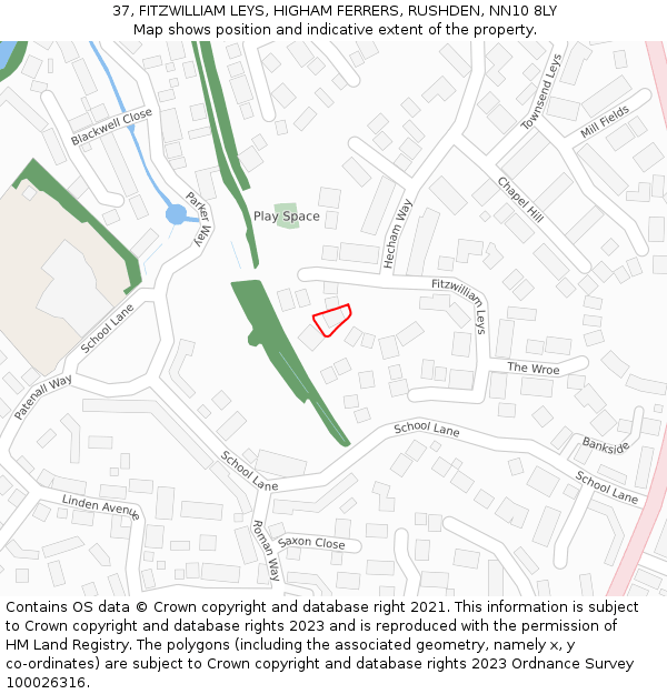 37, FITZWILLIAM LEYS, HIGHAM FERRERS, RUSHDEN, NN10 8LY: Location map and indicative extent of plot