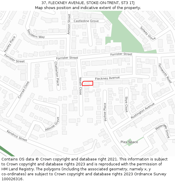 37, FLECKNEY AVENUE, STOKE-ON-TRENT, ST3 1TJ: Location map and indicative extent of plot