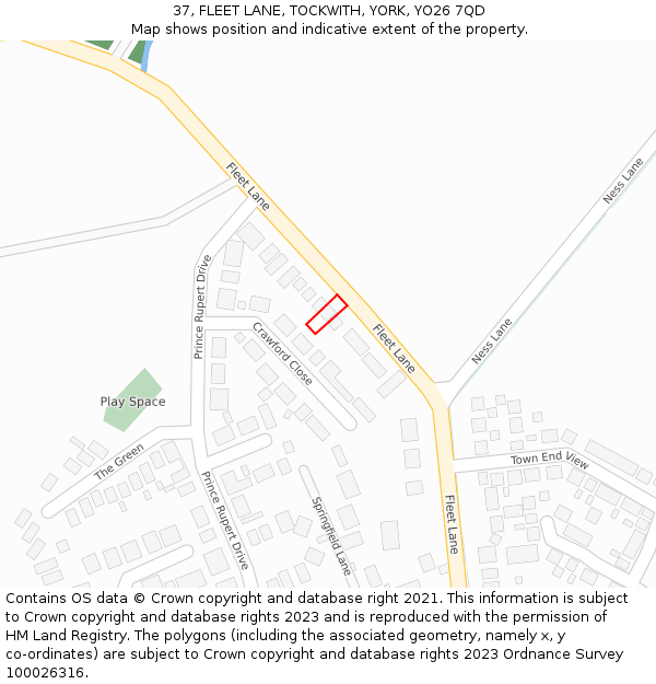 37, FLEET LANE, TOCKWITH, YORK, YO26 7QD: Location map and indicative extent of plot