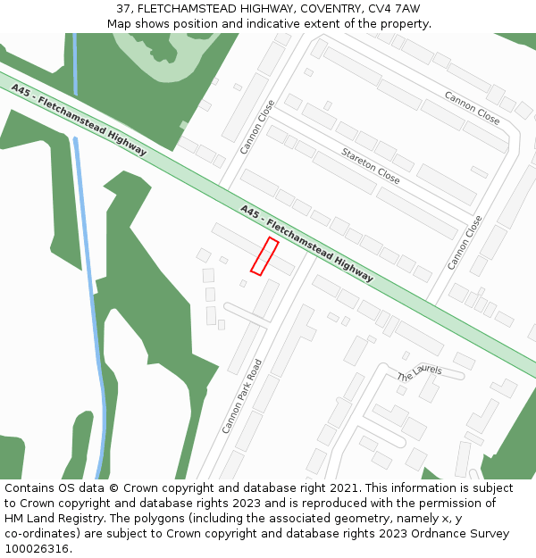 37, FLETCHAMSTEAD HIGHWAY, COVENTRY, CV4 7AW: Location map and indicative extent of plot