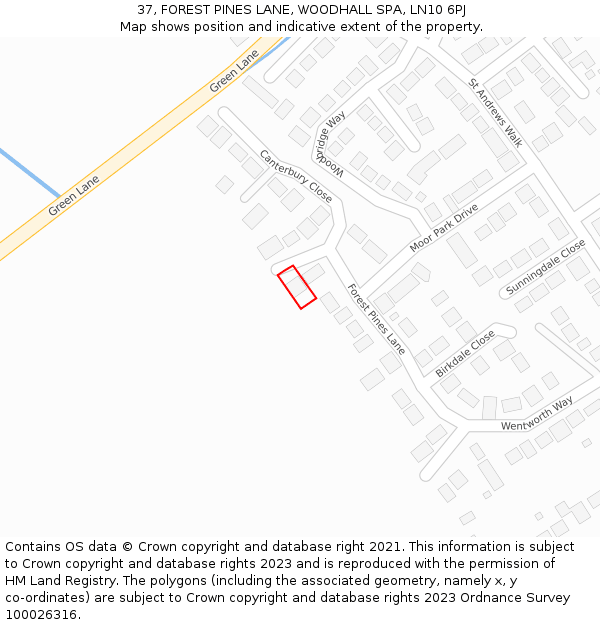 37, FOREST PINES LANE, WOODHALL SPA, LN10 6PJ: Location map and indicative extent of plot