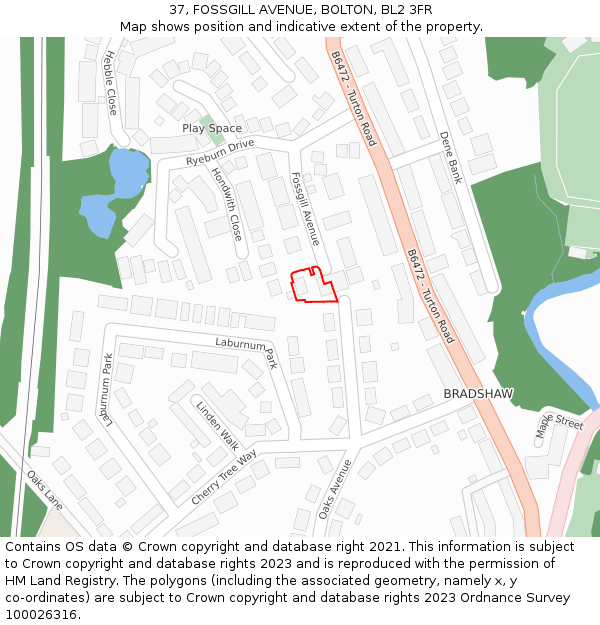 37, FOSSGILL AVENUE, BOLTON, BL2 3FR: Location map and indicative extent of plot