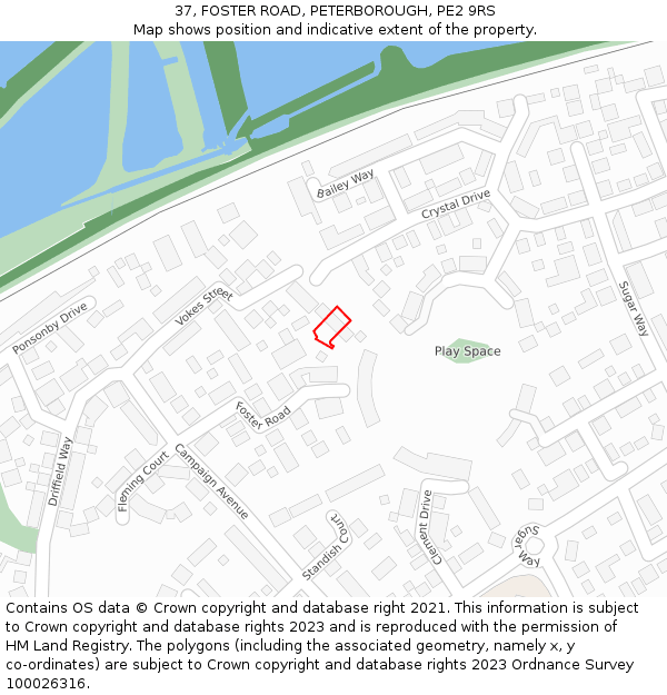 37, FOSTER ROAD, PETERBOROUGH, PE2 9RS: Location map and indicative extent of plot