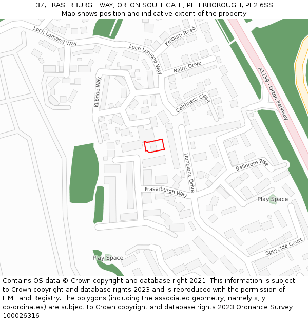 37, FRASERBURGH WAY, ORTON SOUTHGATE, PETERBOROUGH, PE2 6SS: Location map and indicative extent of plot