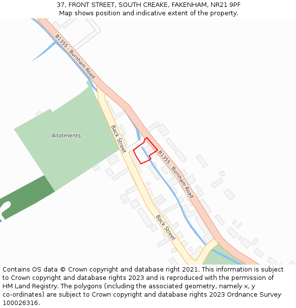 37, FRONT STREET, SOUTH CREAKE, FAKENHAM, NR21 9PF: Location map and indicative extent of plot