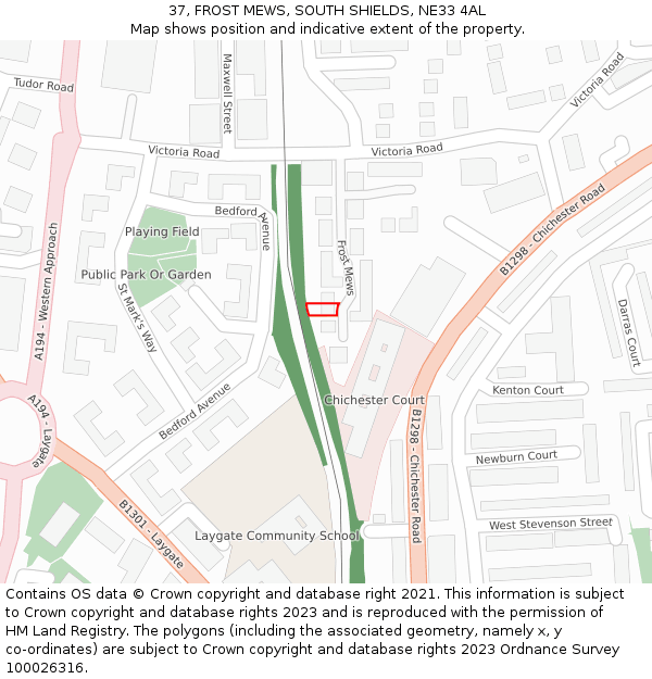 37, FROST MEWS, SOUTH SHIELDS, NE33 4AL: Location map and indicative extent of plot