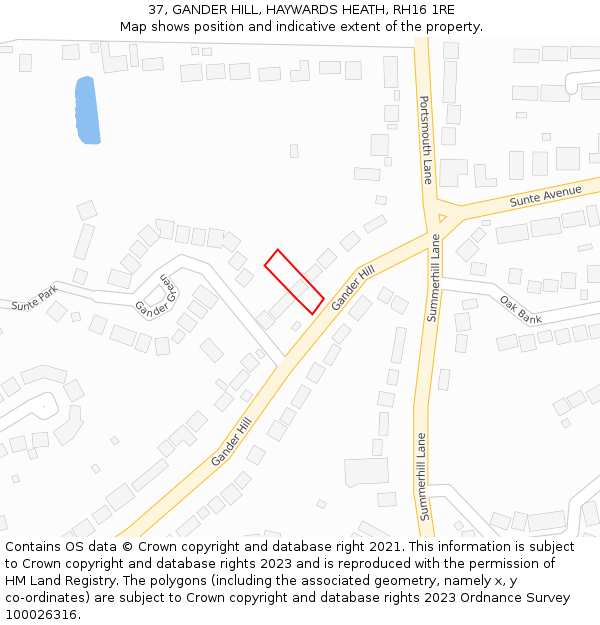 37, GANDER HILL, HAYWARDS HEATH, RH16 1RE: Location map and indicative extent of plot