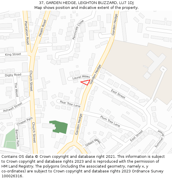 37, GARDEN HEDGE, LEIGHTON BUZZARD, LU7 1DJ: Location map and indicative extent of plot