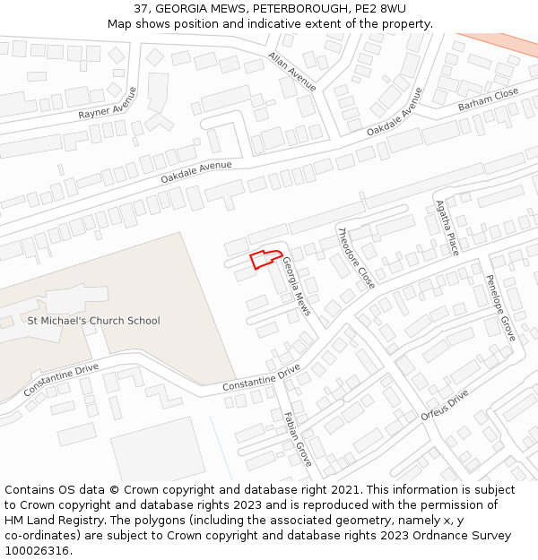 37, GEORGIA MEWS, PETERBOROUGH, PE2 8WU: Location map and indicative extent of plot