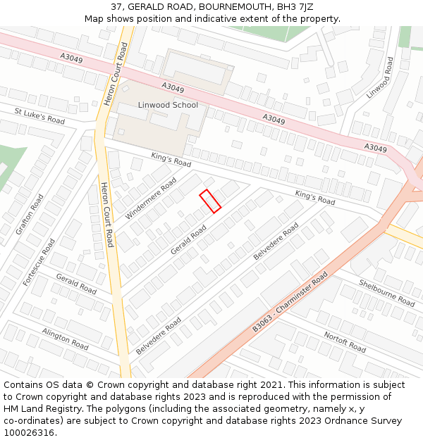 37, GERALD ROAD, BOURNEMOUTH, BH3 7JZ: Location map and indicative extent of plot