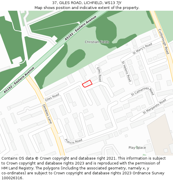 37, GILES ROAD, LICHFIELD, WS13 7JY: Location map and indicative extent of plot