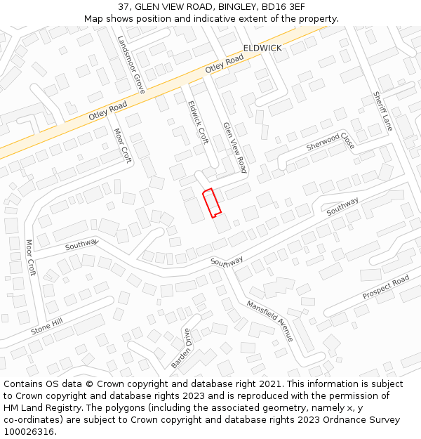 37, GLEN VIEW ROAD, BINGLEY, BD16 3EF: Location map and indicative extent of plot