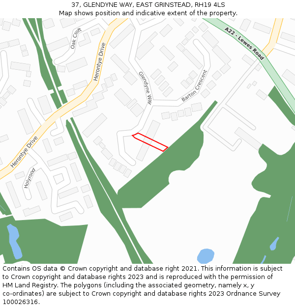 37, GLENDYNE WAY, EAST GRINSTEAD, RH19 4LS: Location map and indicative extent of plot