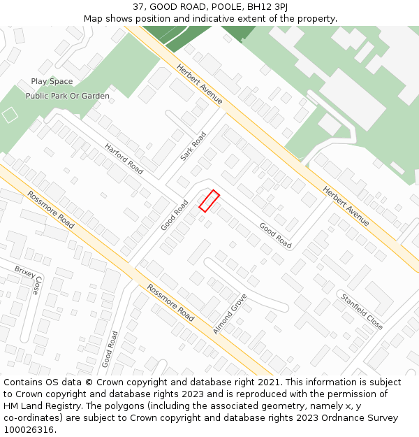 37, GOOD ROAD, POOLE, BH12 3PJ: Location map and indicative extent of plot