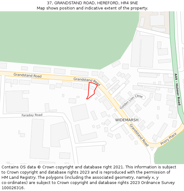 37, GRANDSTAND ROAD, HEREFORD, HR4 9NE: Location map and indicative extent of plot