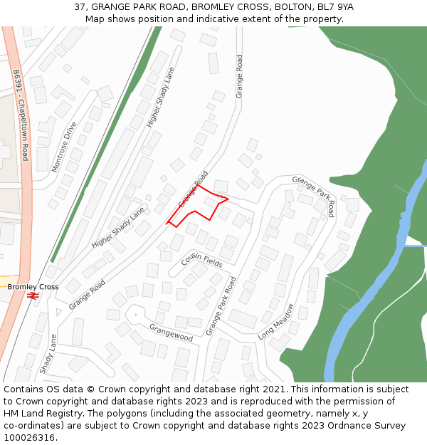 37, GRANGE PARK ROAD, BROMLEY CROSS, BOLTON, BL7 9YA: Location map and indicative extent of plot