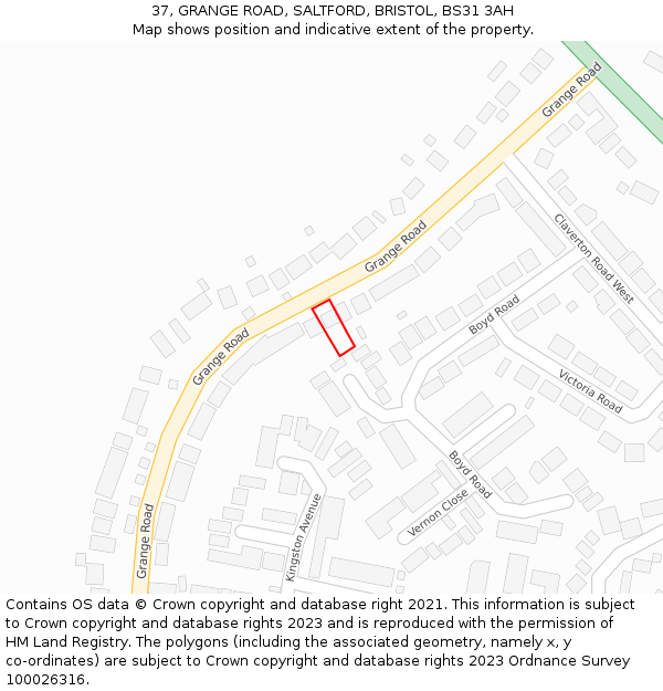 37, GRANGE ROAD, SALTFORD, BRISTOL, BS31 3AH: Location map and indicative extent of plot