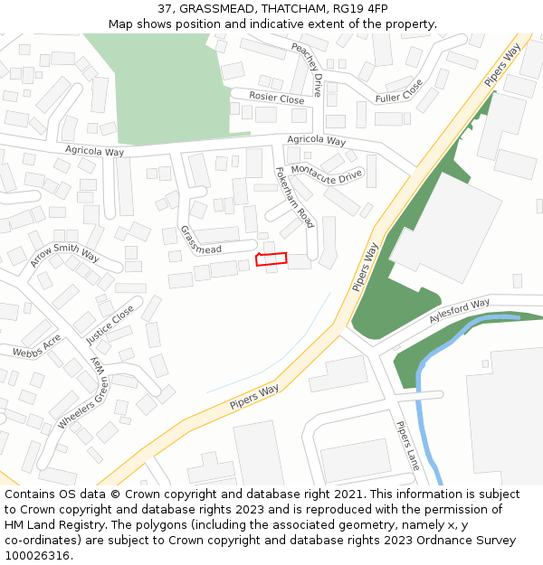 37, GRASSMEAD, THATCHAM, RG19 4FP: Location map and indicative extent of plot