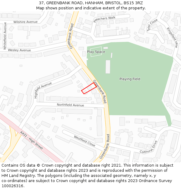 37, GREENBANK ROAD, HANHAM, BRISTOL, BS15 3RZ: Location map and indicative extent of plot