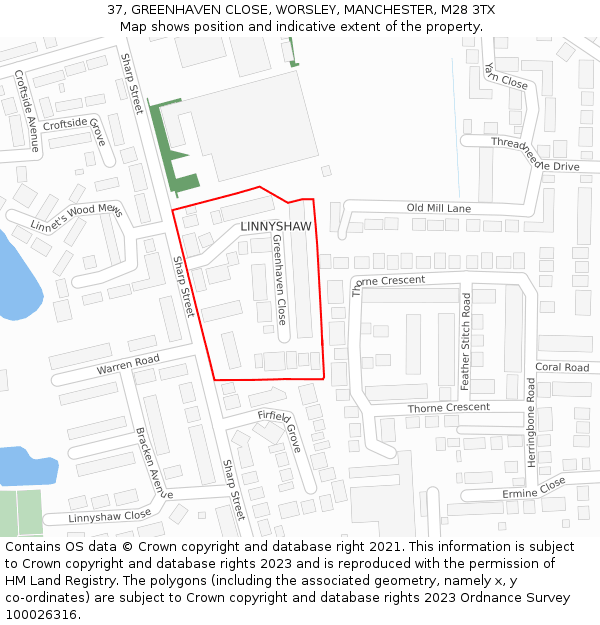 37, GREENHAVEN CLOSE, WORSLEY, MANCHESTER, M28 3TX: Location map and indicative extent of plot