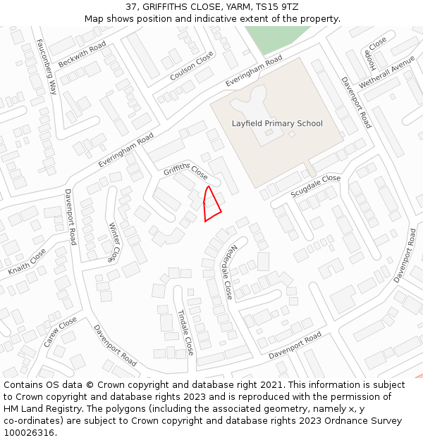 37, GRIFFITHS CLOSE, YARM, TS15 9TZ: Location map and indicative extent of plot