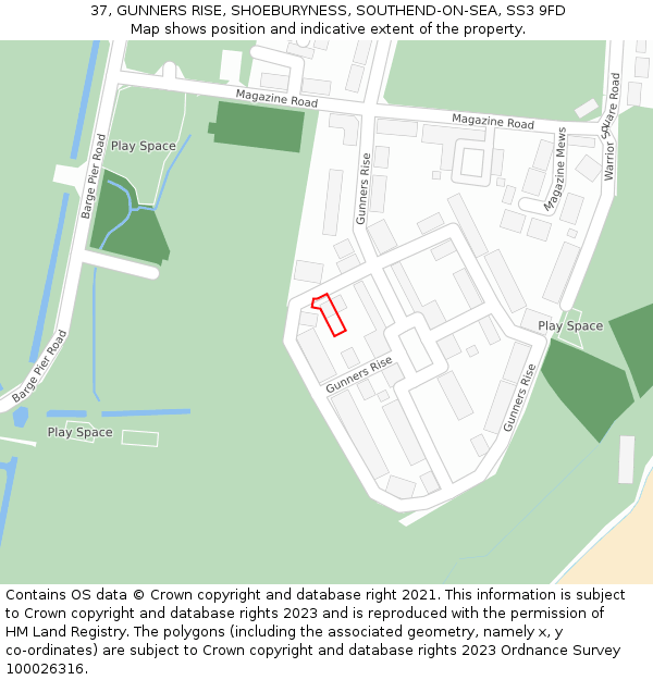 37, GUNNERS RISE, SHOEBURYNESS, SOUTHEND-ON-SEA, SS3 9FD: Location map and indicative extent of plot