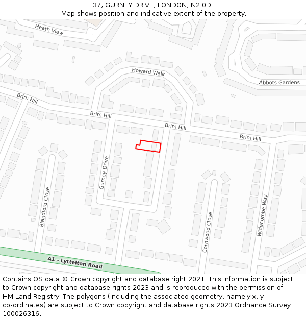 37, GURNEY DRIVE, LONDON, N2 0DF: Location map and indicative extent of plot
