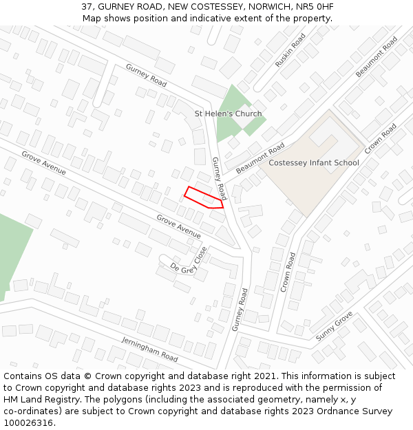 37, GURNEY ROAD, NEW COSTESSEY, NORWICH, NR5 0HF: Location map and indicative extent of plot
