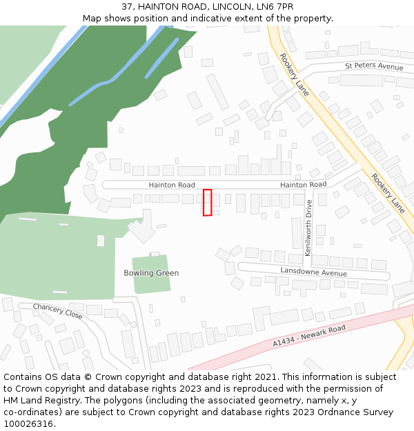 37, HAINTON ROAD, LINCOLN, LN6 7PR: Location map and indicative extent of plot