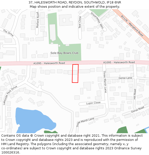 37, HALESWORTH ROAD, REYDON, SOUTHWOLD, IP18 6NR: Location map and indicative extent of plot