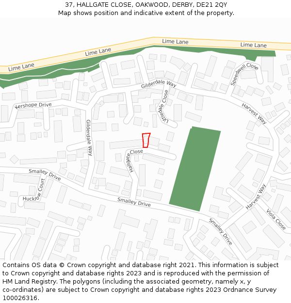 37, HALLGATE CLOSE, OAKWOOD, DERBY, DE21 2QY: Location map and indicative extent of plot