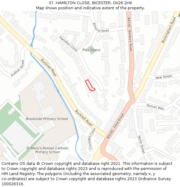 37, HAMILTON CLOSE, BICESTER, OX26 2HX: Location map and indicative extent of plot